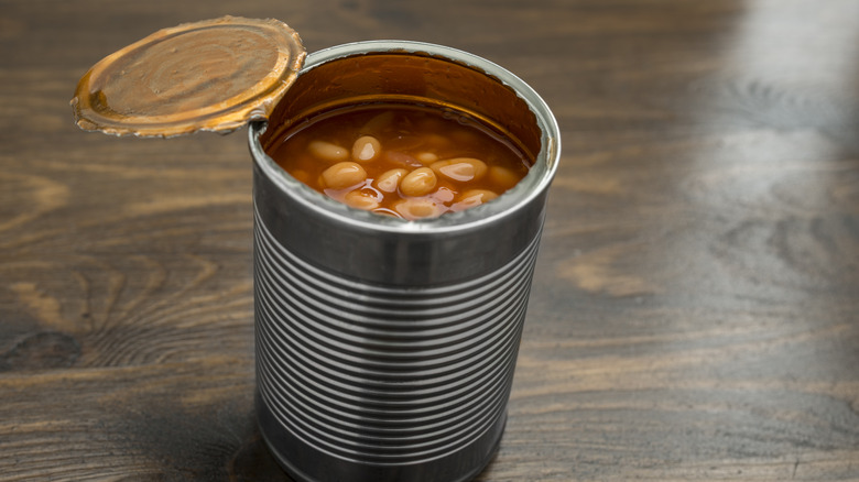 open can of baked beans