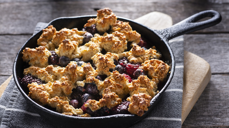 Blueberry cobbler in pan