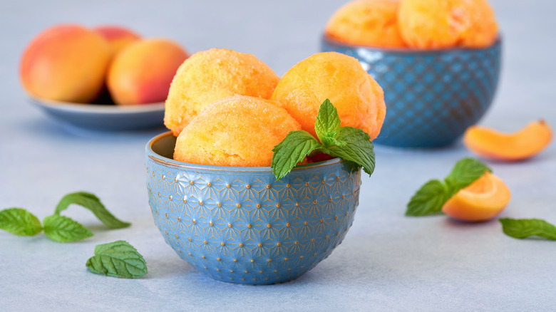 Peach sorbet in bowl
