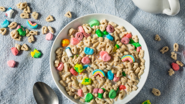 Lucky Charms cereal in a bowl