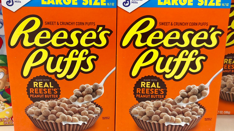 Reese's Puffs cereal on shelf