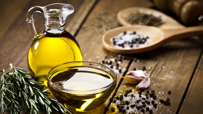 Olive oil in glass containers