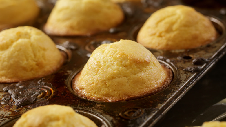 Close-up of corn muffins in pan