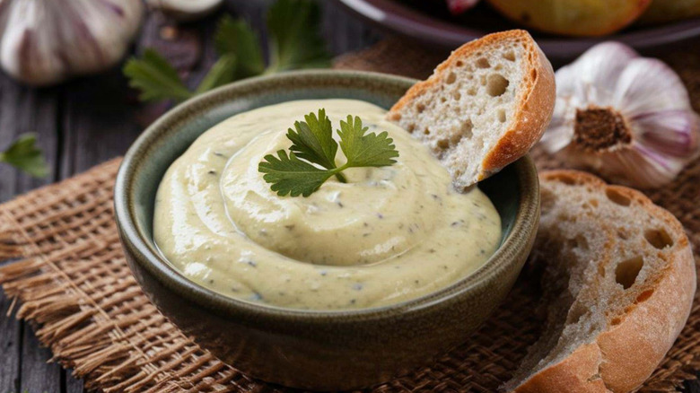 bowl of aioli and bread