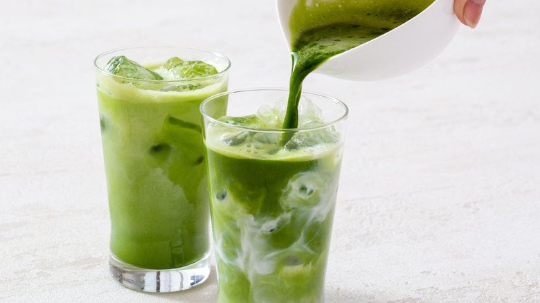 glasses of iced matcha lattes