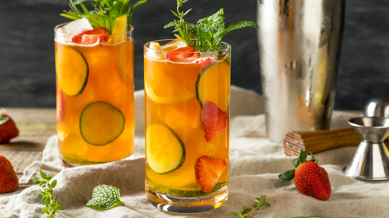 Two Pimm's cups with fruit