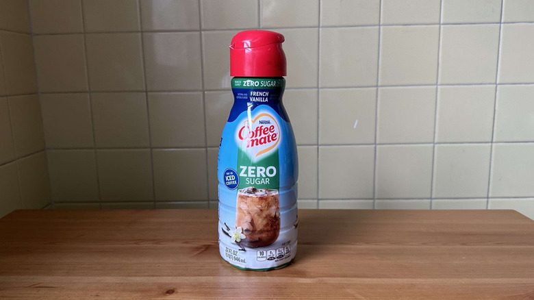 French Vanilla Zero Sugar creamer on wooden table