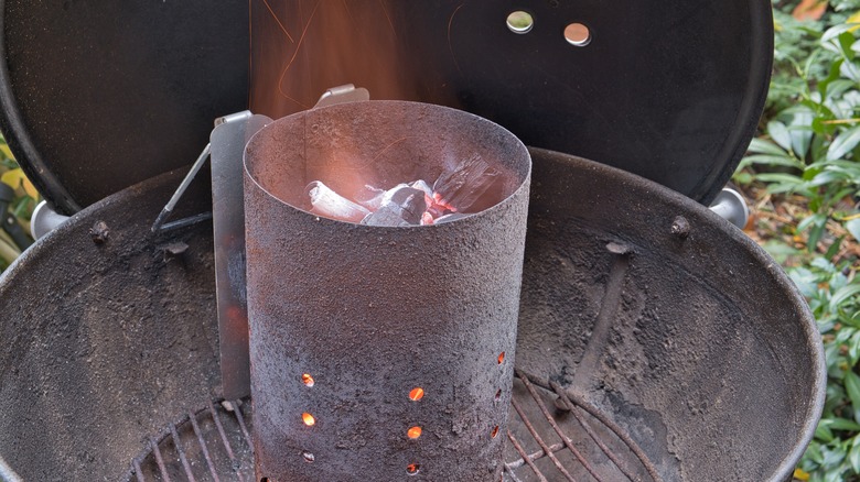 A chimney full of burning charcoal