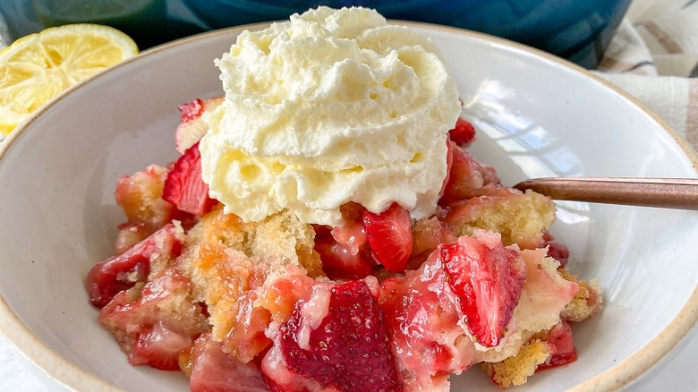strawberry cobbler with whipped cream