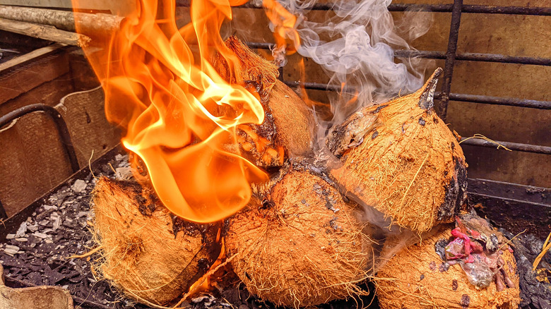 burning coconut shells