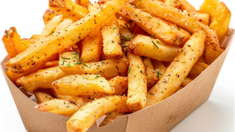 Crispy French fries in box