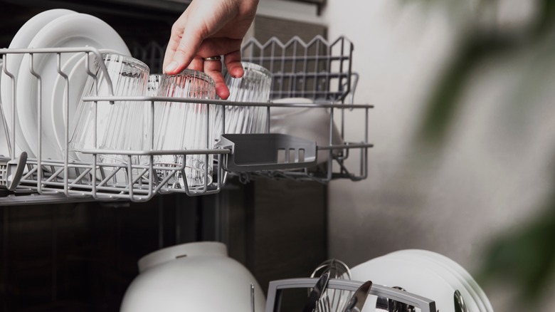 Loaded dishwasher with cups