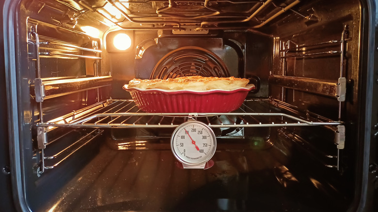 pie baking in oven