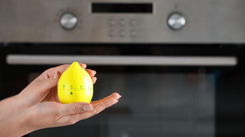 oven door with kitchen timer