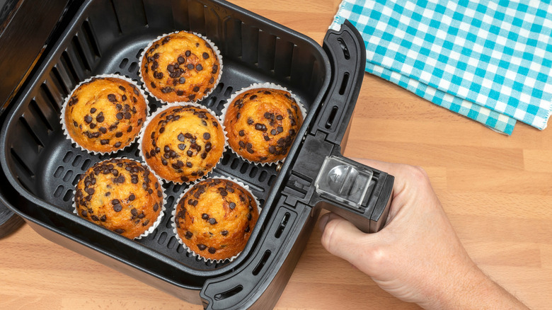 Chocolate chip muffins in an air fryer