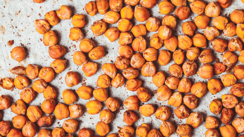 Chickpeas spread on a table