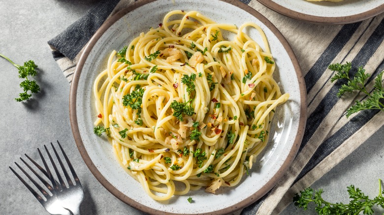 Plate of garlic butter pasta