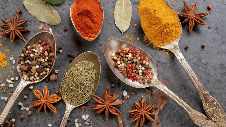 spices in metal spoons