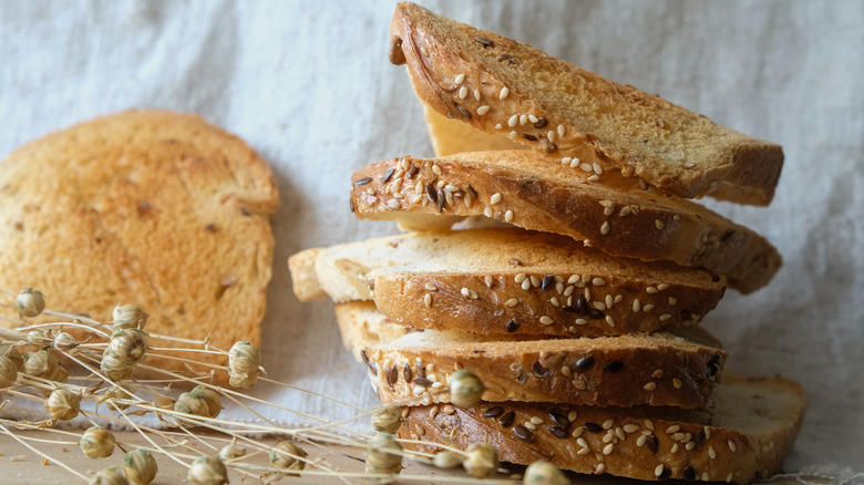 Stack of seeded bread