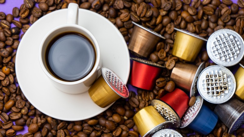 Espresso with several used capsules