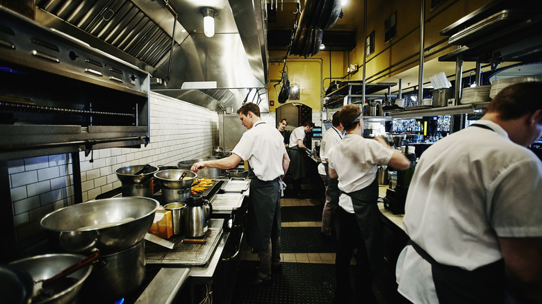 Cooks in a restaurant kitchen