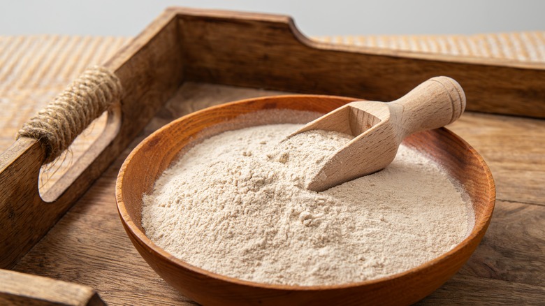 Psyllium husk in brown bowl