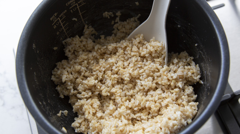 Brown rice in pot