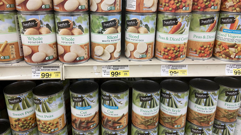 canned vegetables on shelf