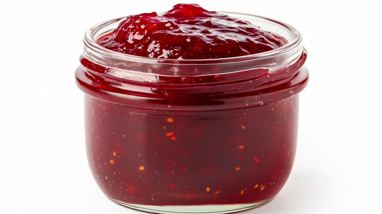 Glass jar of berry jam