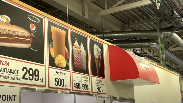 Iceland Costco menu signage featuring a gelato awning