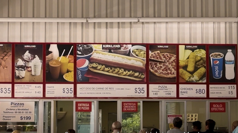 Costco Mexico menu signage featuring hot dog with jalapenos