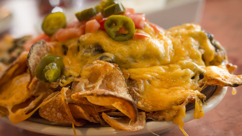 Nachos covered with cheese