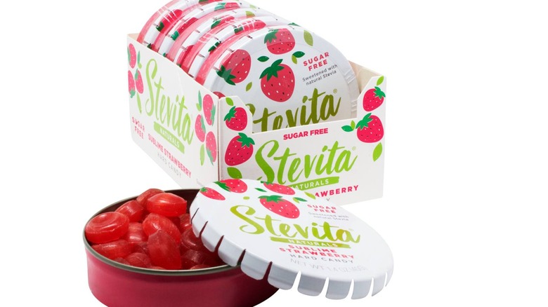 Tin of Stevita Naturals cherry hard candies