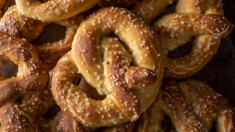 Pile of salted soft pretzels