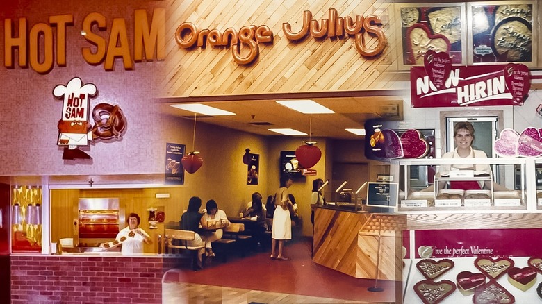 Collage of old mall food court restaurants