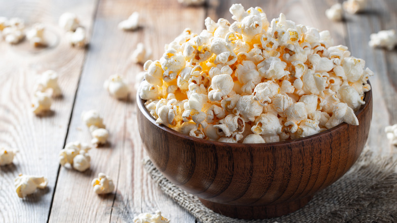 popcorn in wooden bowl