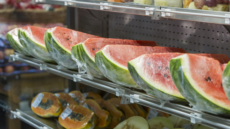 Fruits wrapped in plastic