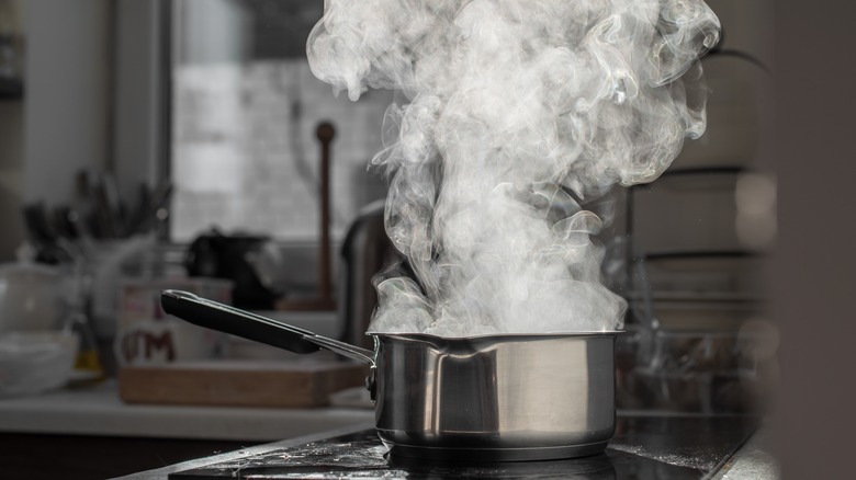 Steaming pot on stovetop