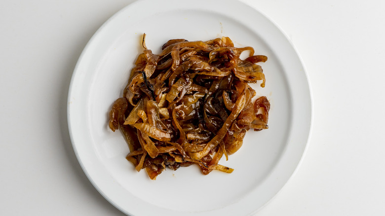 white plate caramelized onions 