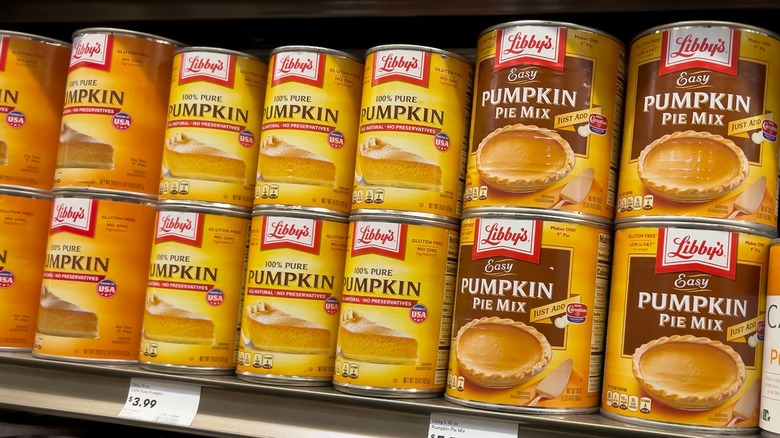 Libby's pumpkin cans on shelf