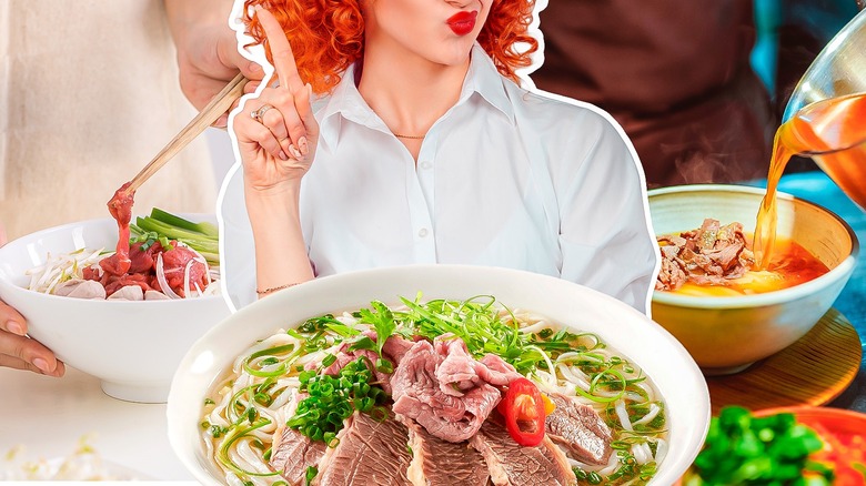 Woman with bowls of pho