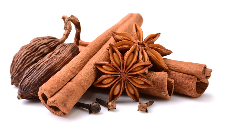 Cinnamon, cloves, star anise, and cardamom