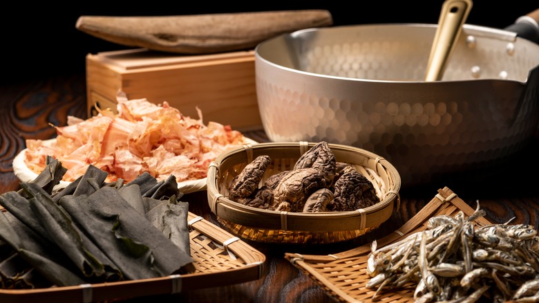 Kombu, bonito, and dried mushrooms