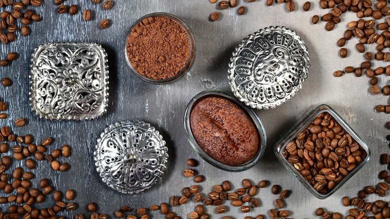 coffee beans on steel table