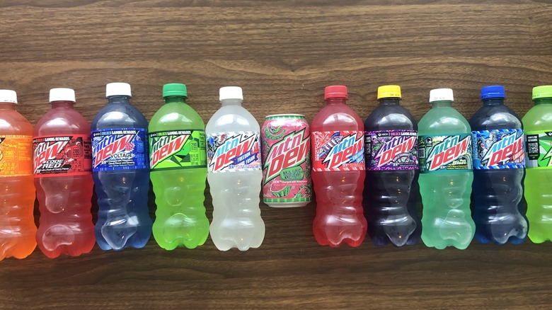 Colorful Mountain Dew bottles