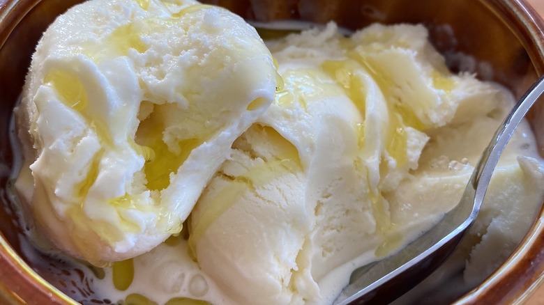 Olive oil on ice cream