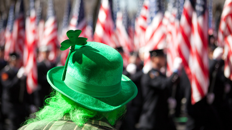 Irish American parade and green clover hat 