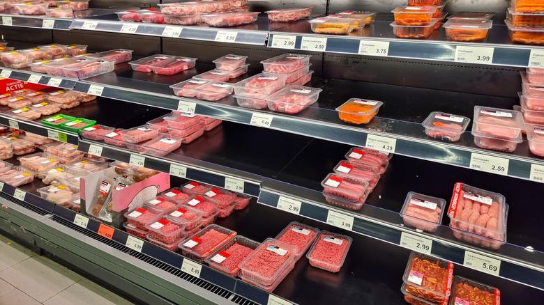 Aldi meat display with various products