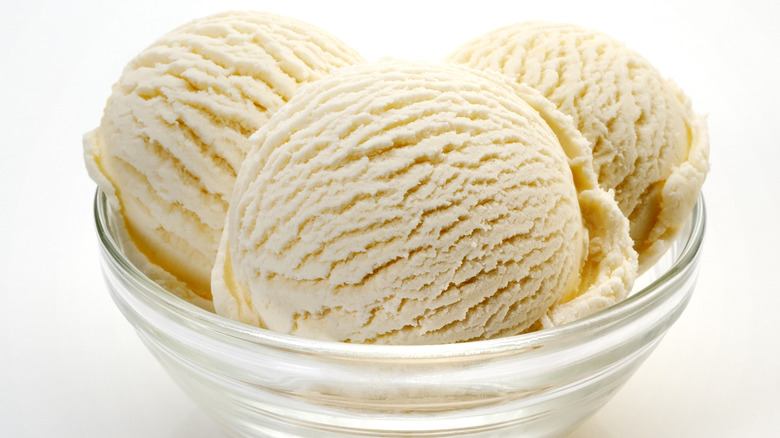 Three scoops vanilla ice cream