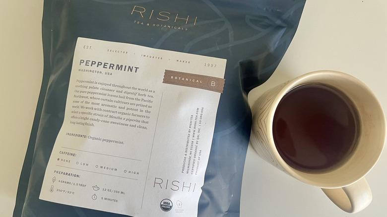 rishi peppermint loose leaf tea bag and muf
